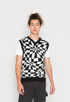 YOURTURN DISTORTED CHECK VEST UNISEX - Sweter - Black/white