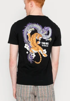 YOURTURN DRAGON TIGER TEE - T-shirt Z Nadrukiem - Black